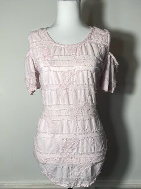 Cottonseed Casual Wear Vintage Light Pink Textured Embroidered Cold Shoulder Top